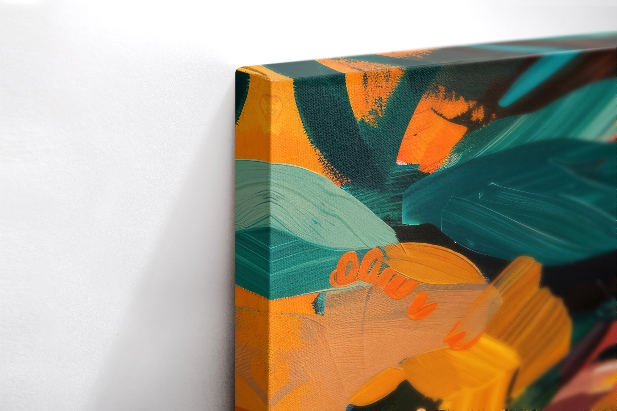 Close-up λεπτομέρεια της εκτύπωσης καμβά Floral Reverie.