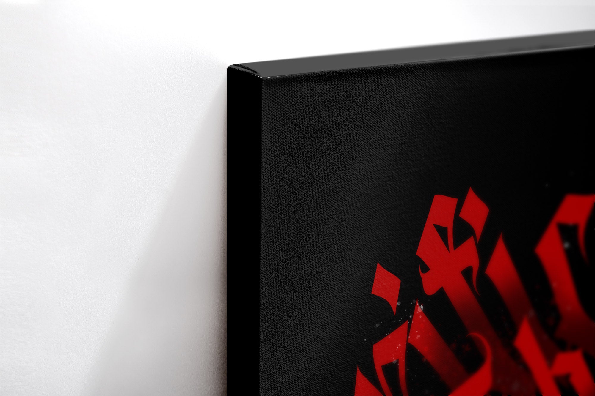 Close-up λεπτομέρεια της εκτύπωσης καμβά Spider-Man Red Typography.