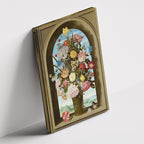 Καμβάς Flowers in a Window Arch – Premium Καμβάς σε δεύτερη γωνία λήψης, χωρίς κορνίζα.