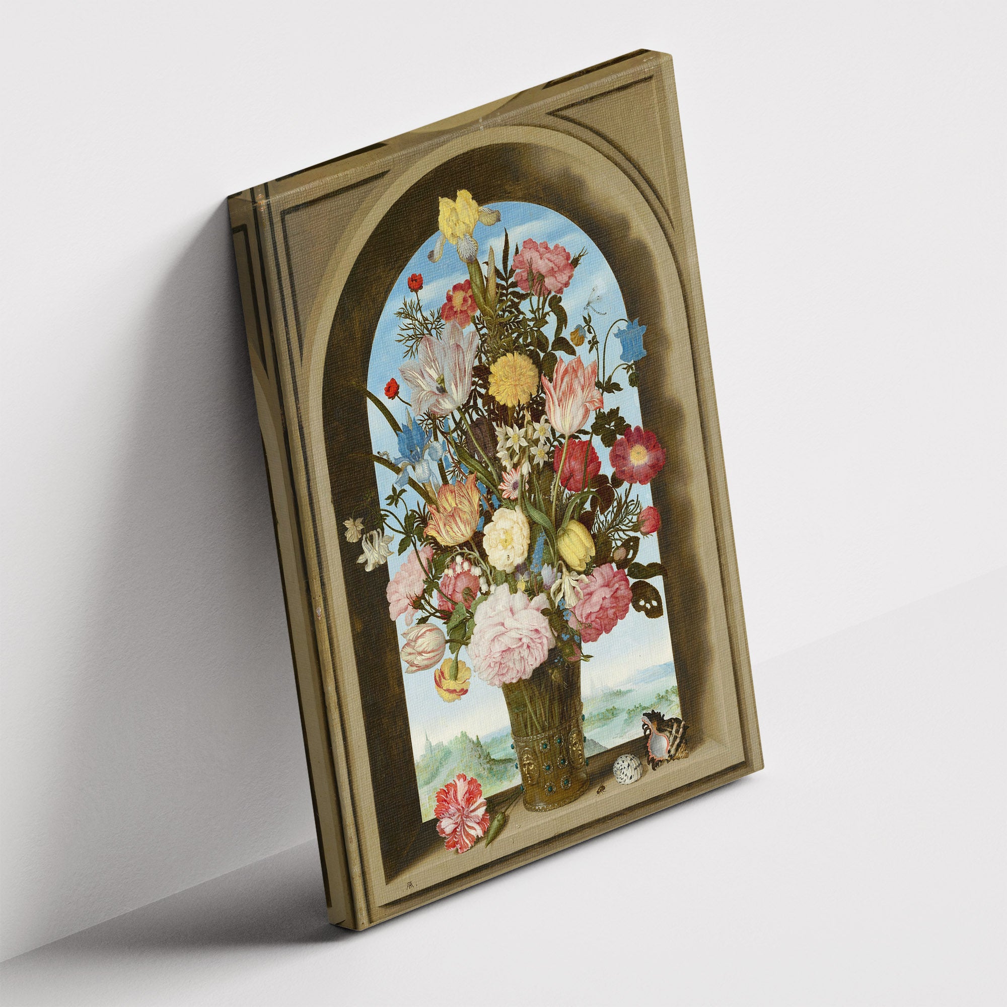 Καμβάς Flowers in a Window Arch – Premium Καμβάς σε δεύτερη γωνία λήψης, χωρίς κορνίζα.