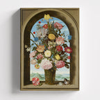Πίνακας σε καμβά Flowers in a Window Arch – Premium Καμβάς, χωρίς κορνίζα, μπροστινή όψη.