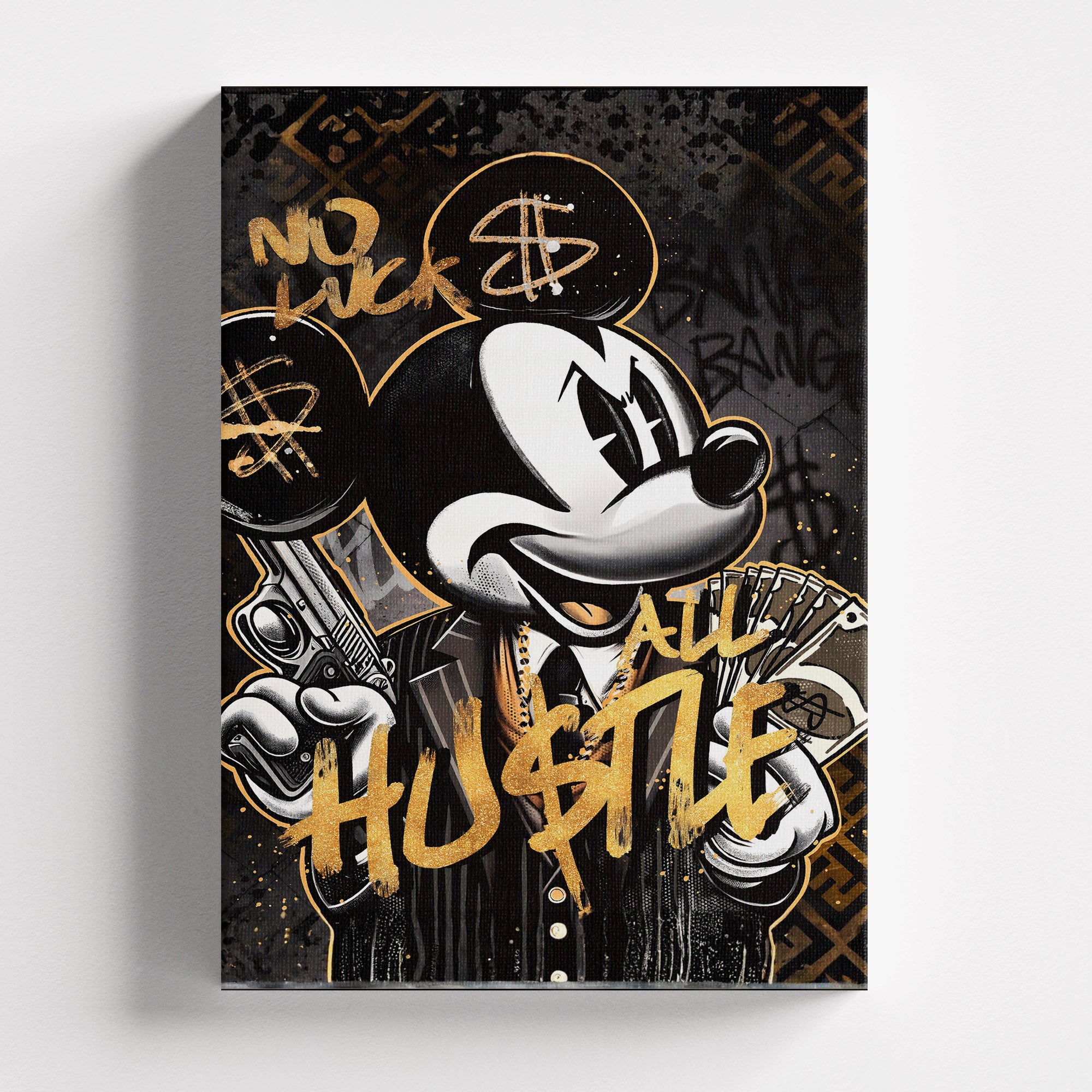 Πίνακας σε καμβά No Luck – All Hustle, χωρίς κορνίζα, μπροστινή όψη.