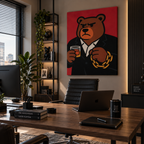 Πίνακας καμβά με bear boss σε μοντέρνο επαγγελματικό γραφείο.