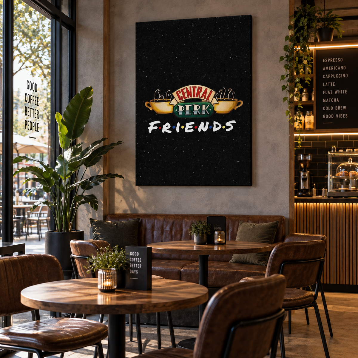 Πίνακας Friends Central Perk σε μοντέρνα, ζεστή καφετέρια με coffee shop διακόσμηση.