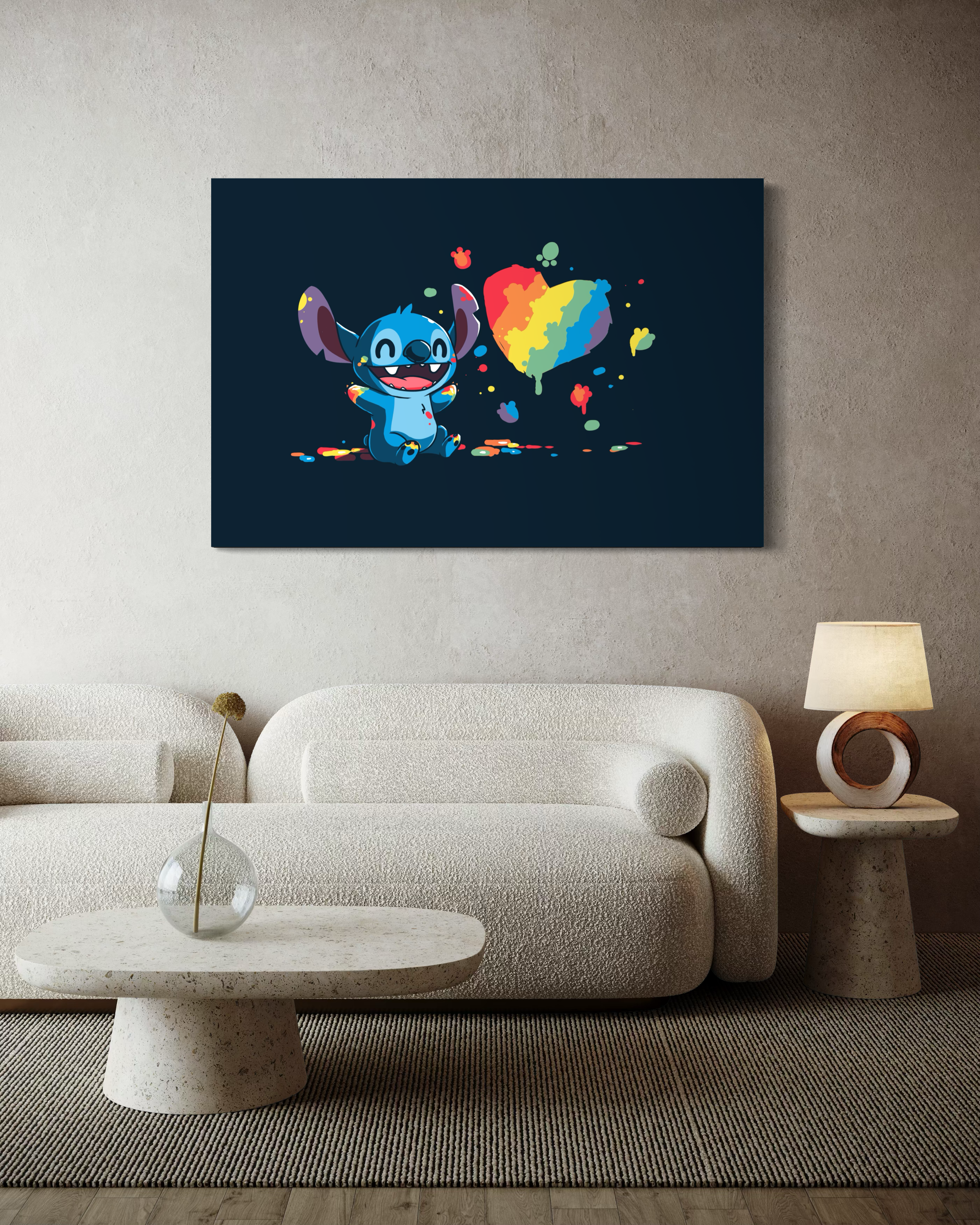 Stitch Rainbow Heart – Premium Καμβάς