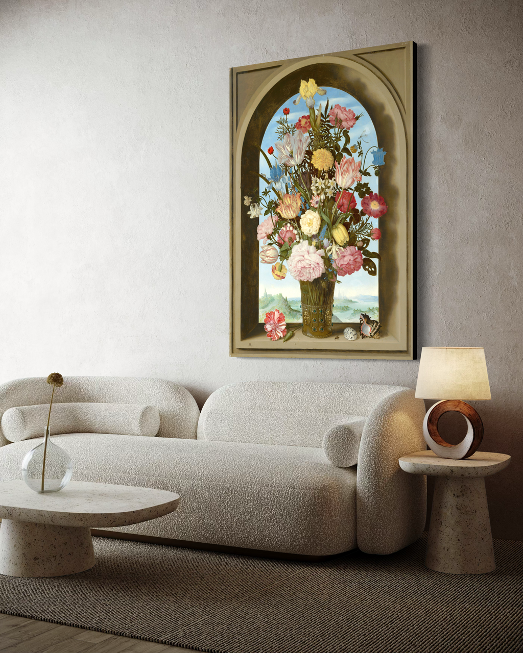 Flowers in a Window Arch – Premium Καμβάς