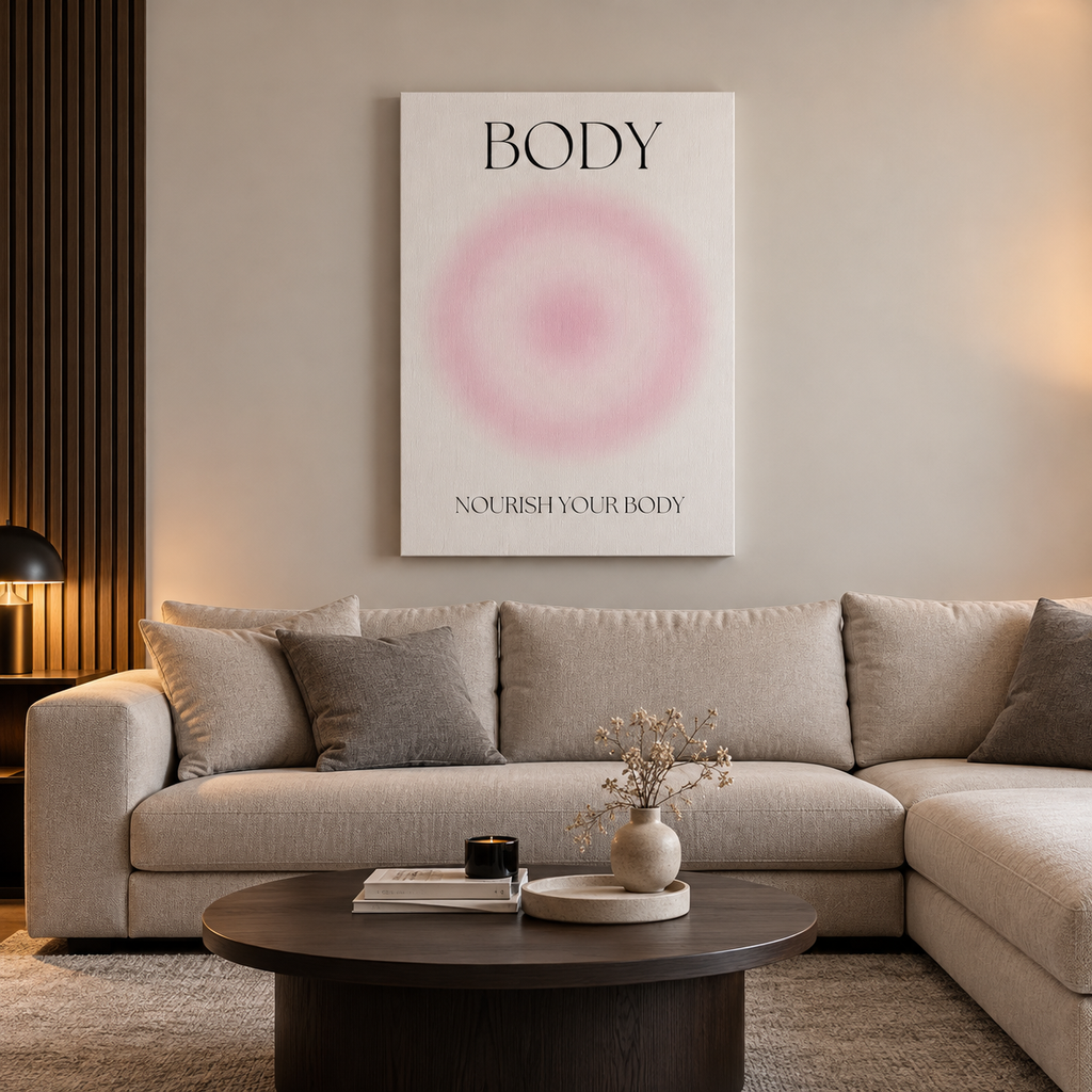 Body Nourish Your Body πίνακας καμβά σε μοντέρνο και φωτεινό σαλόνι