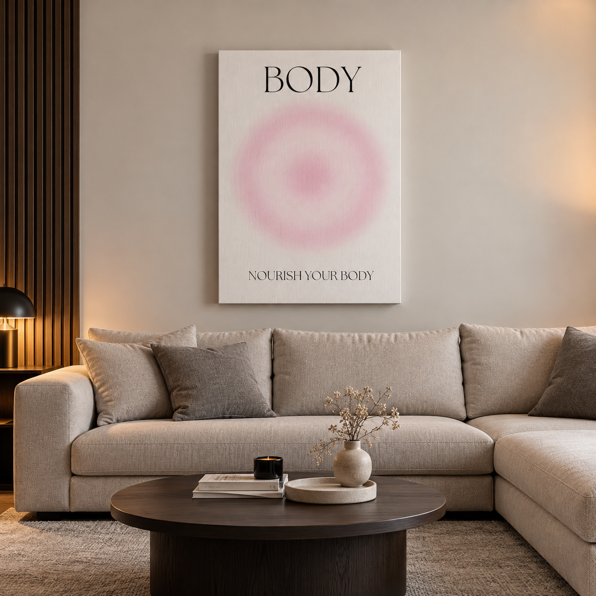 Body Nourish Your Body πίνακας καμβά σε μοντέρνο και φωτεινό σαλόνι