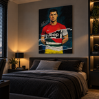 Πίνακας Cristiano Ronaldo σε μοντέρνο υπνοδωμάτιο.