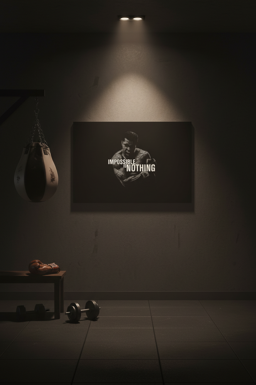 Ali canvas in dark gym room