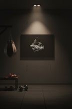 Ali canvas in dark gym room