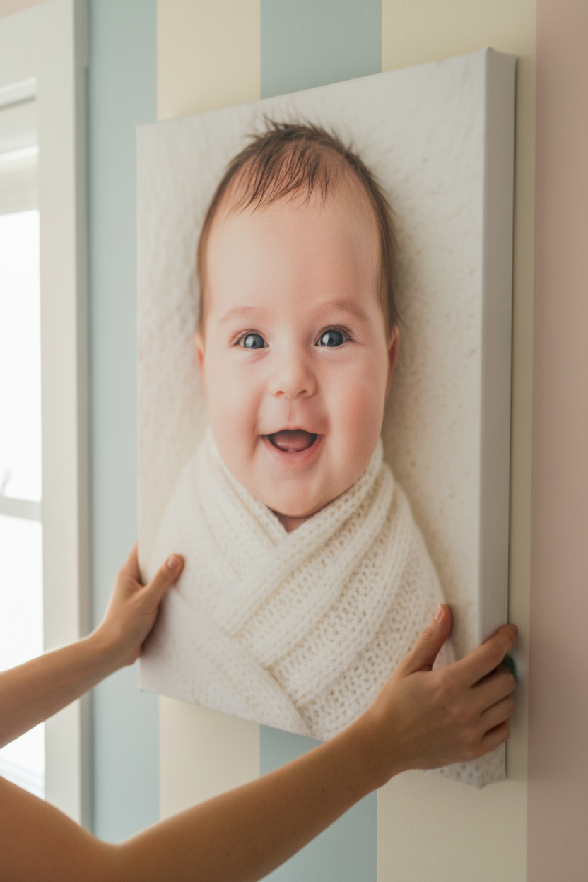 Baby Canvas Being Hung - Hands Only