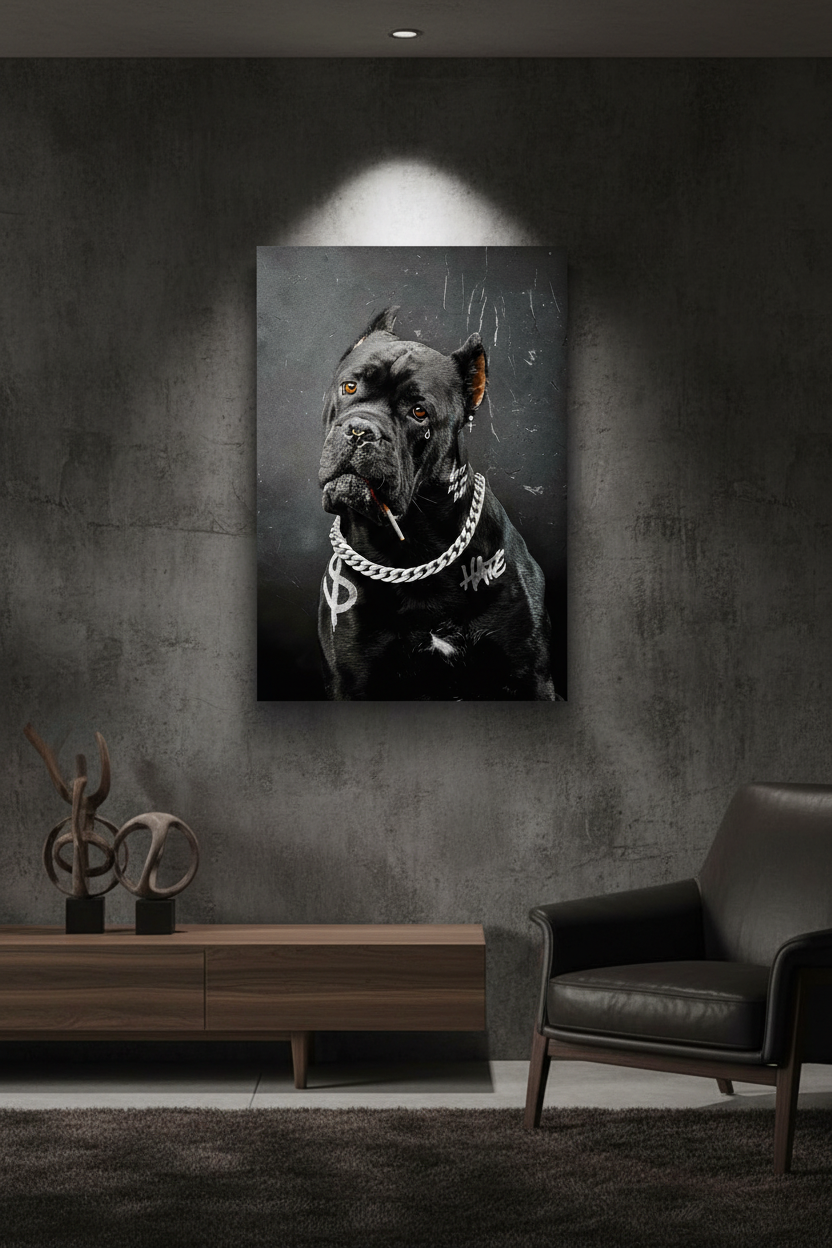 Bad Boy canvas on dark wall