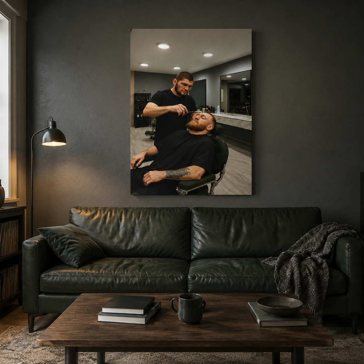 Καμβάς Barber Rivalry αναρτημένος σε σαλόνι, μπροστινή lifestyle άποψη.