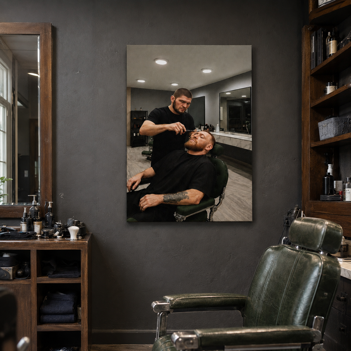 Καμβάς Barber Rivalry αναρτημένος σε barber, μπροστινή lifestyle άποψη.