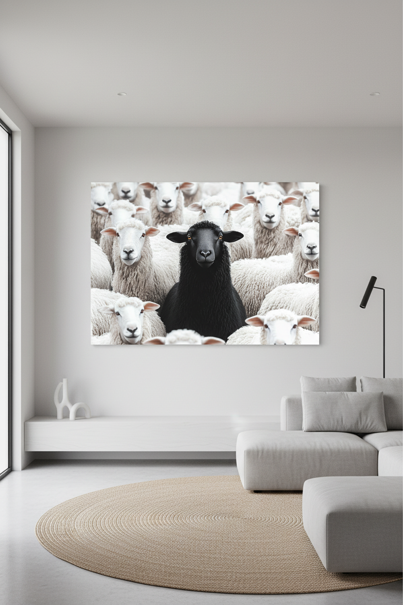 Black Sheep canvas in minimalist room