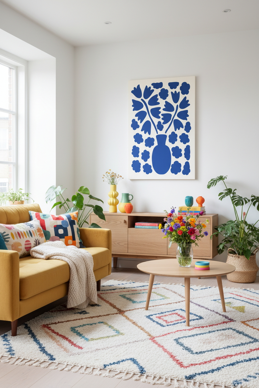 Blue Bloom canvas in living room