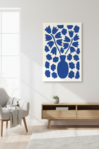 Blue Bloom canvas on white wall