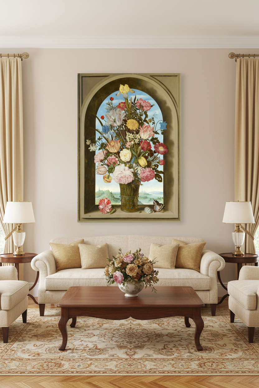 Bosschaert canvas in elegant room