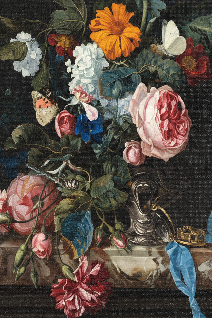 Close-up Baroque Floral canvas texture