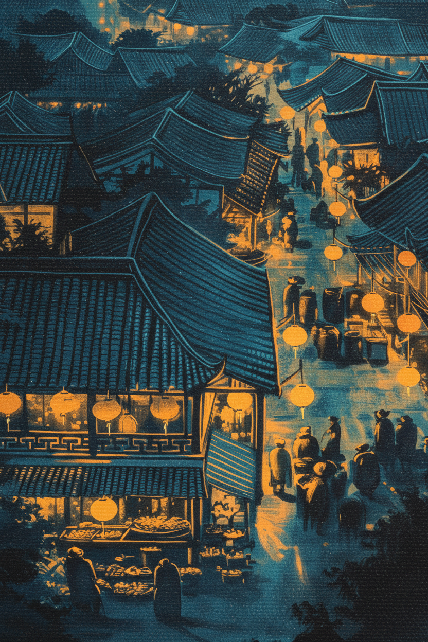 Close-up Night Lantern Market canvas