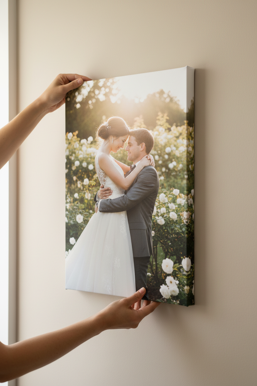Couple Canvas Being Hung - Hands Only