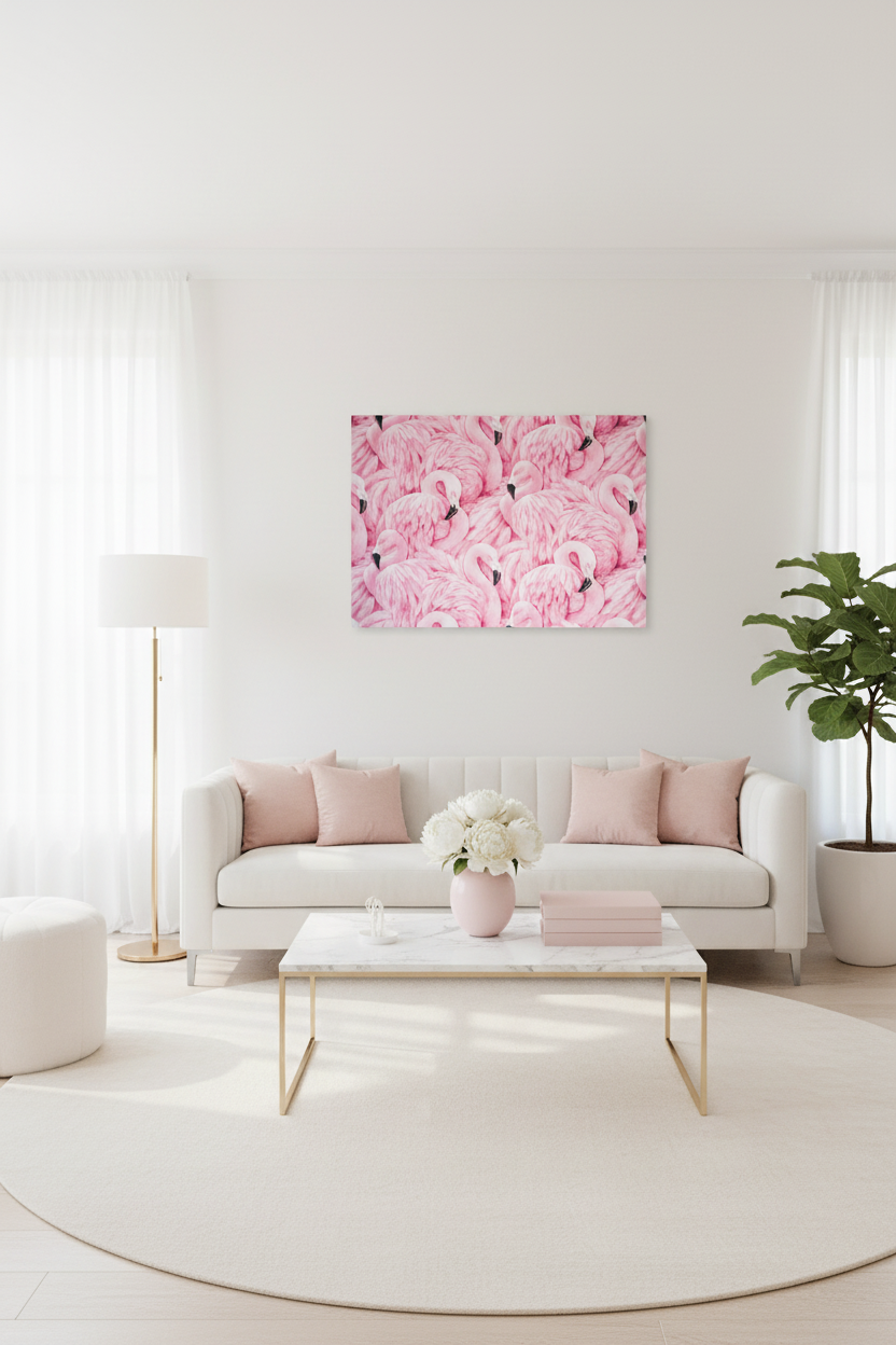 Flamingos canvas in elegant room