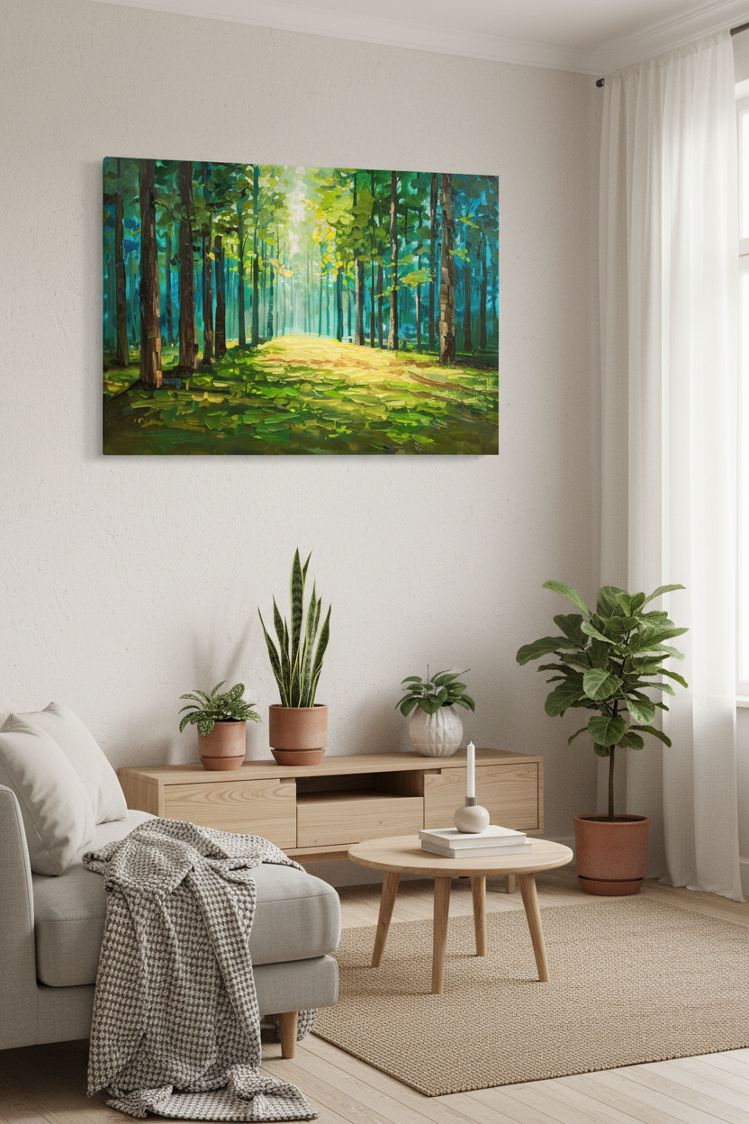 Forest Light canvas in Scandinavian room