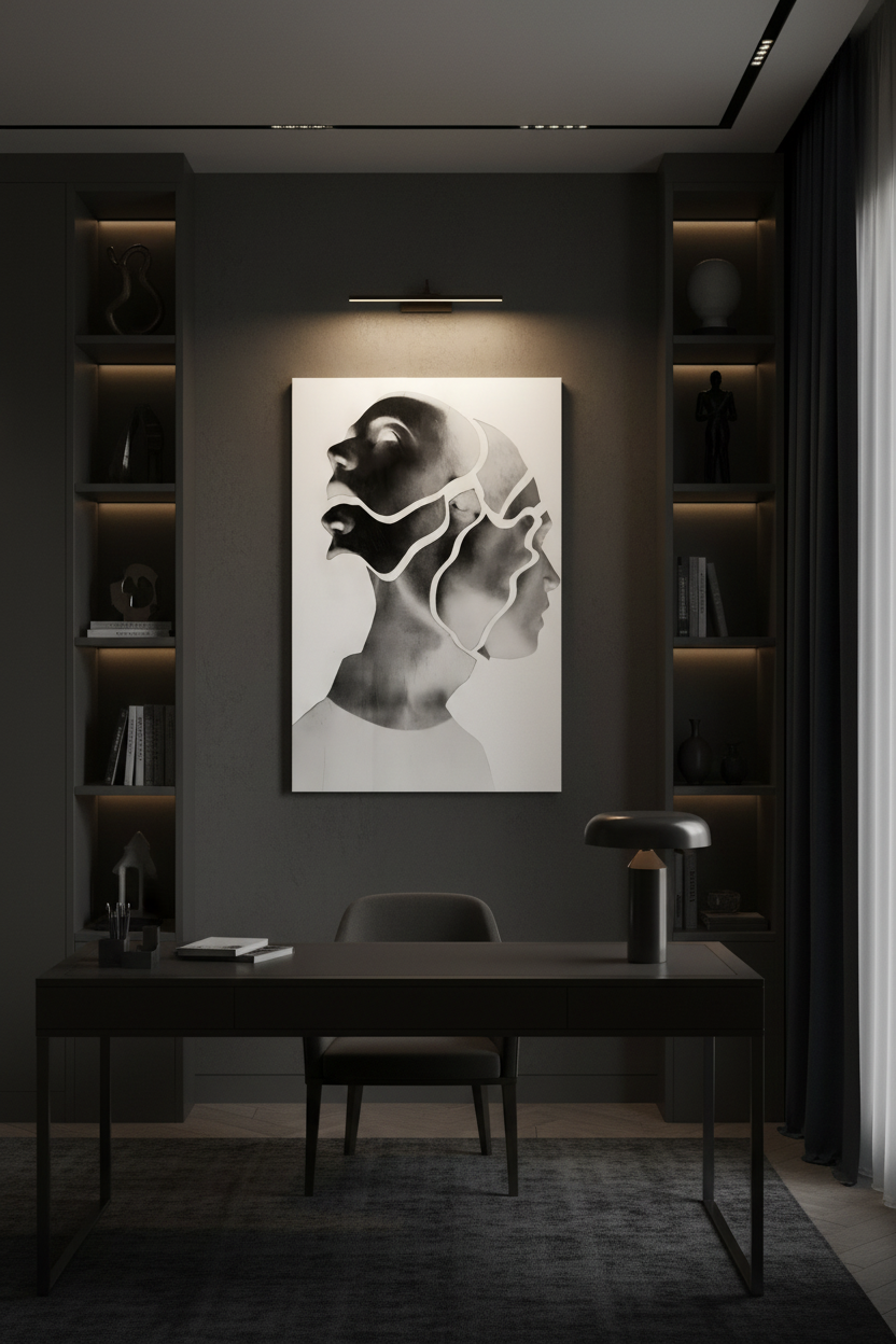 Fractured Mind canvas in dark room
