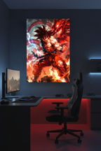 Goku canvas in dark gaming room