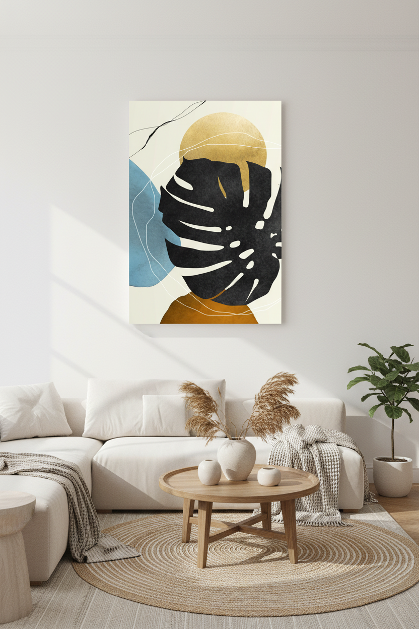 Golden Monstera canvas on white wall
