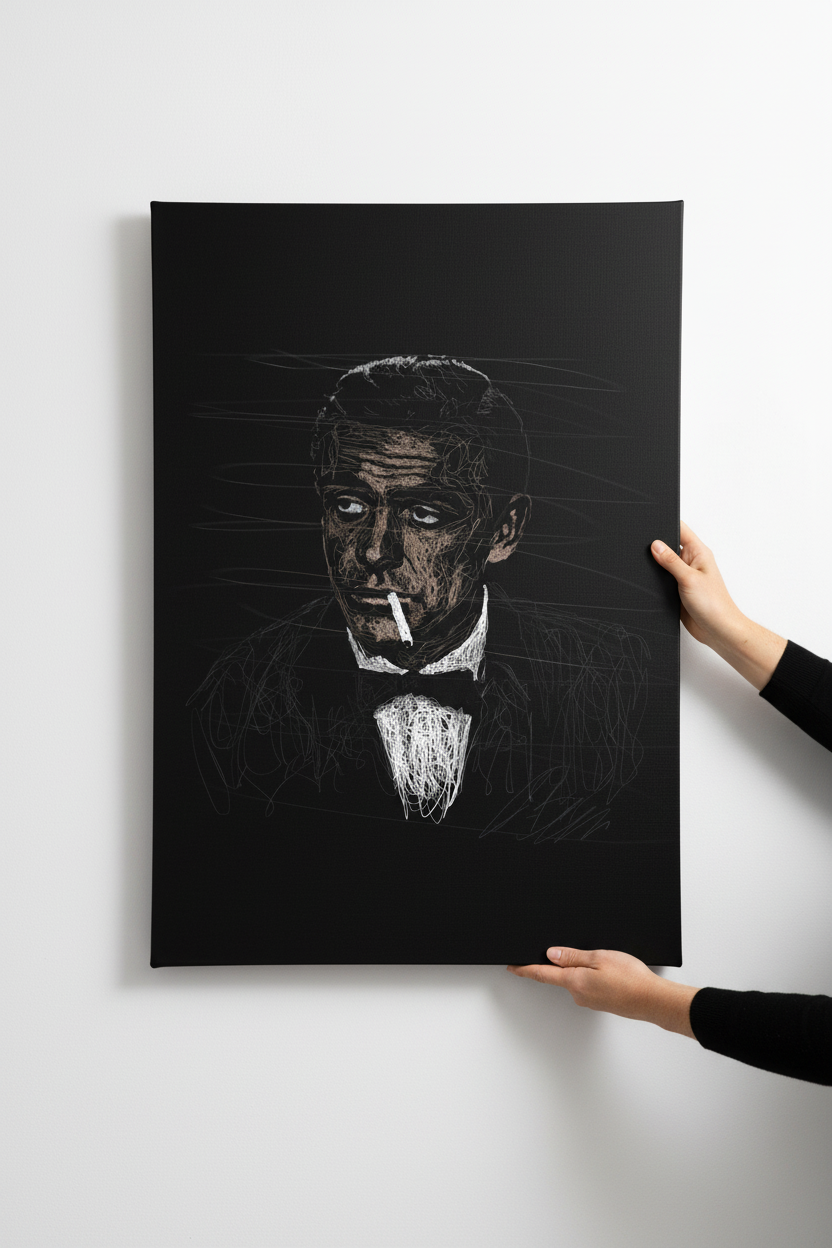 Hands hanging James Bond canvas