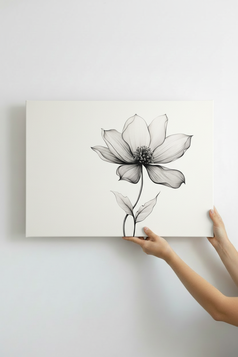 Hands holding Bloom in Silence canvas