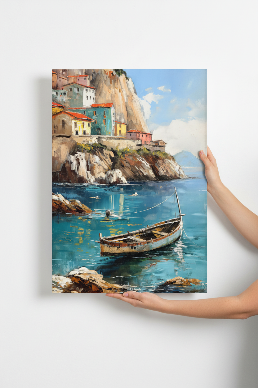 Hands holding Cinque Terre canvas