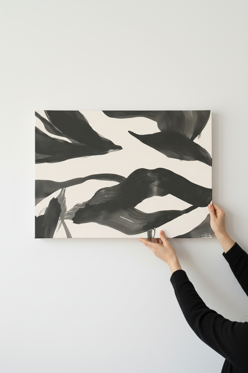 Hands holding Dark Currents canvas