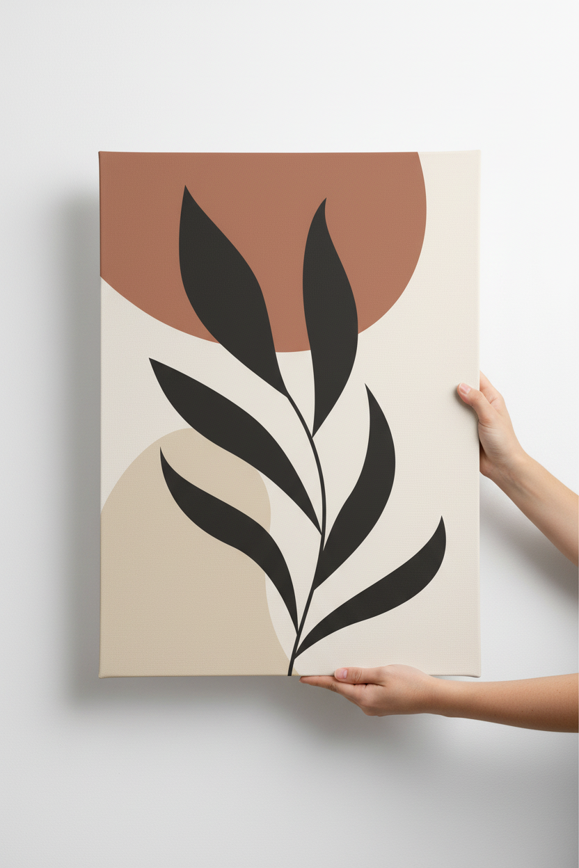 Hands holding Dark Leaf canvas