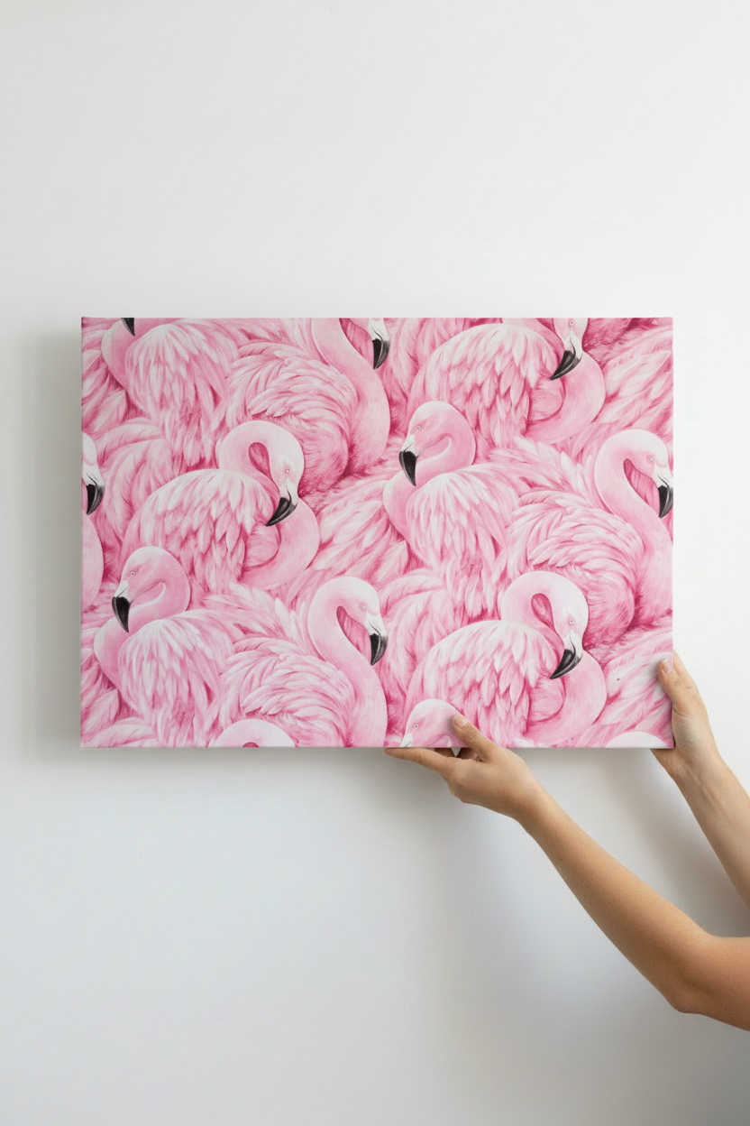 Hands holding Flamingos canvas