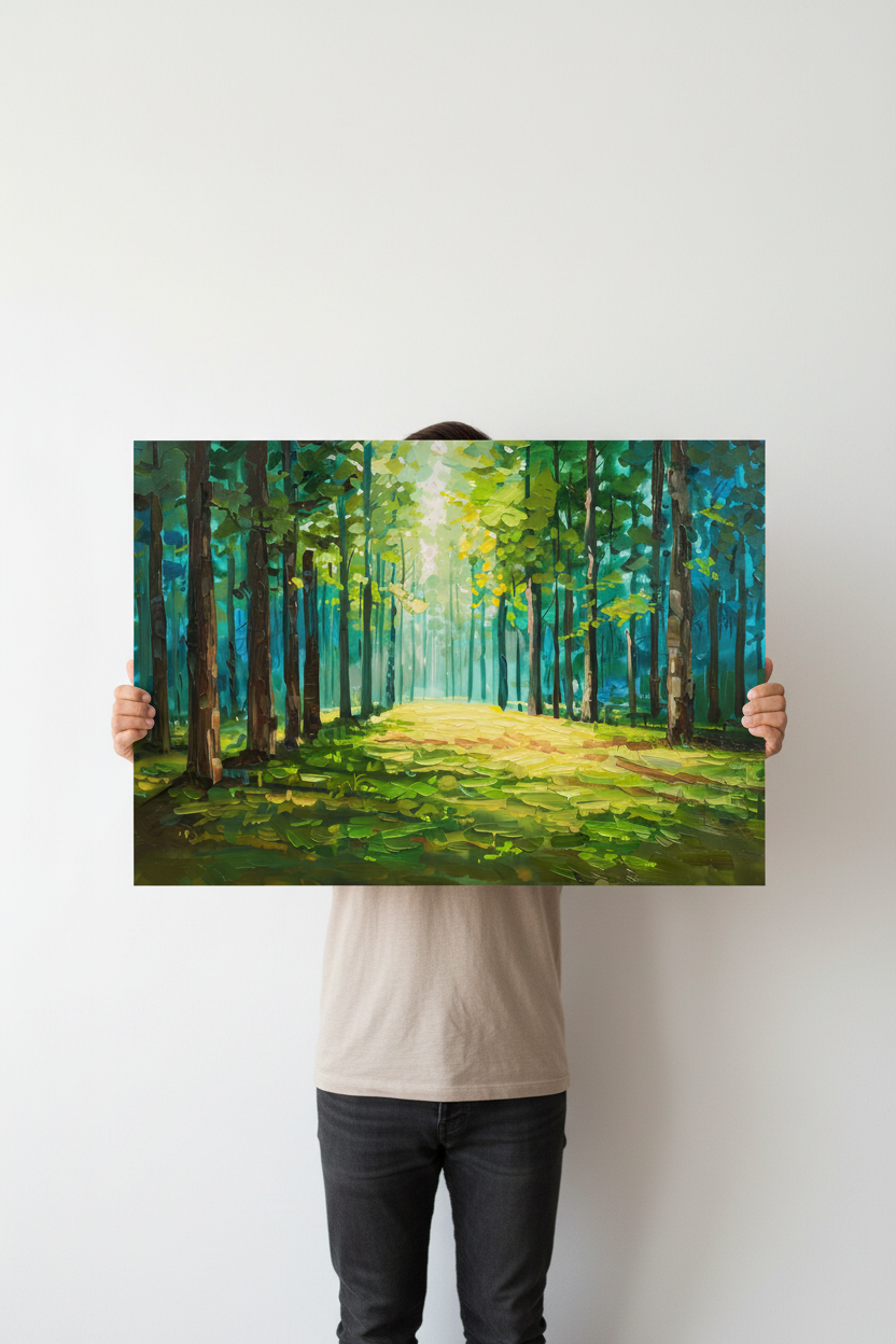 Hands holding Forest Light canvas