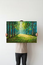Hands holding Forest Light canvas