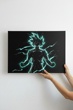 Hands holding Goku Ultra Instinct canvas