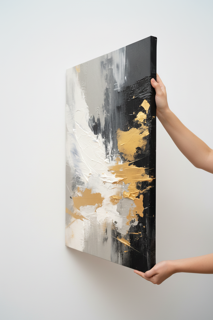 Hands holding Gold Rush canvas