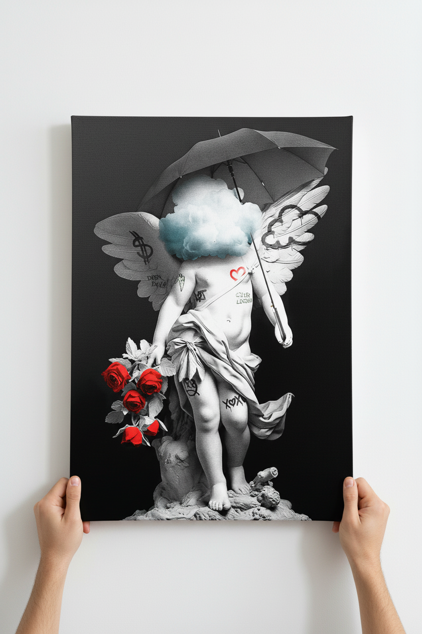 Hands holding Heaven Lending canvas