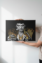 Hands holding horizontal Tony Montana Gold canvas