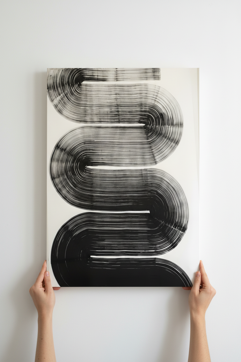 Hands holding Infinite Wave canvas