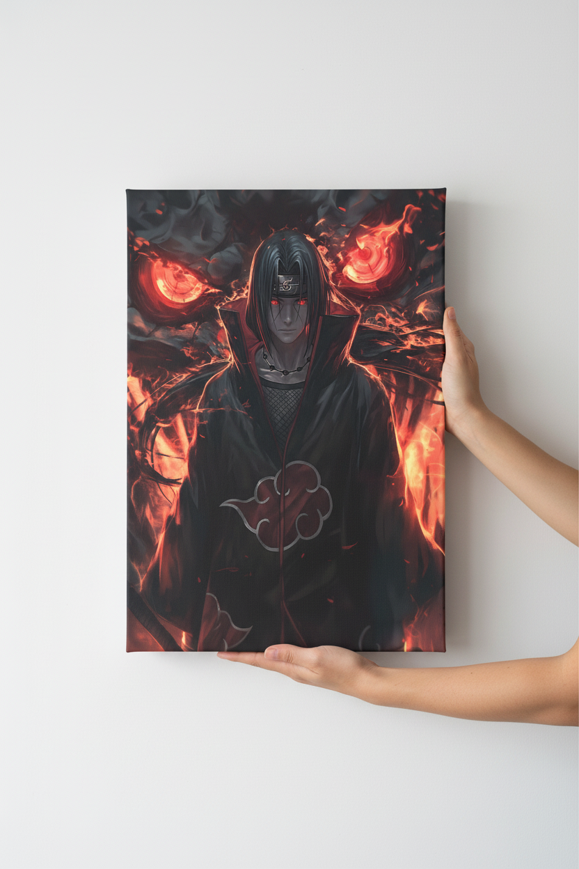 Hands holding Itachi canvas realistic