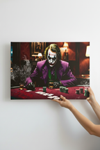 Hands holding Joker's Game canvas