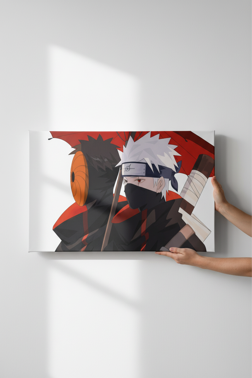 Hands holding Kakashi & Obito canvas