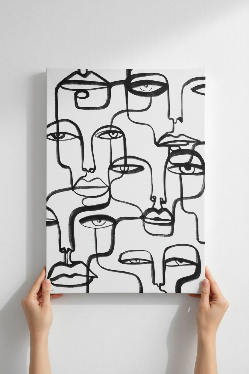 Hands holding Many Faces canvas