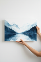 Hands holding Mirror Lake canvas - bottom and right