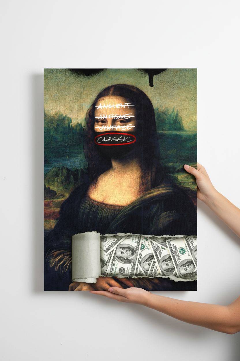 Hands holding Mona Lisa Classic canvas